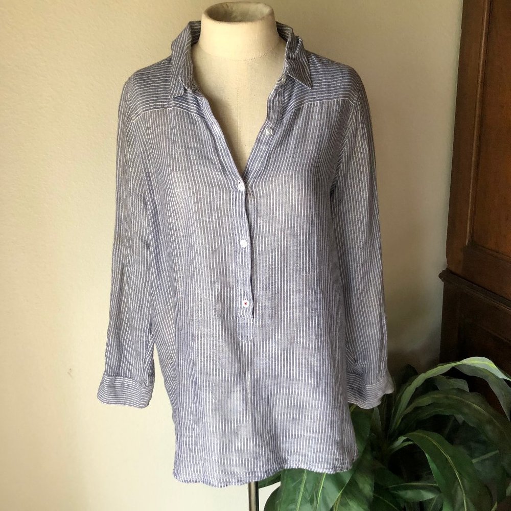 Lucky Brand Linen Long Sleeve Tunic Blouse Top